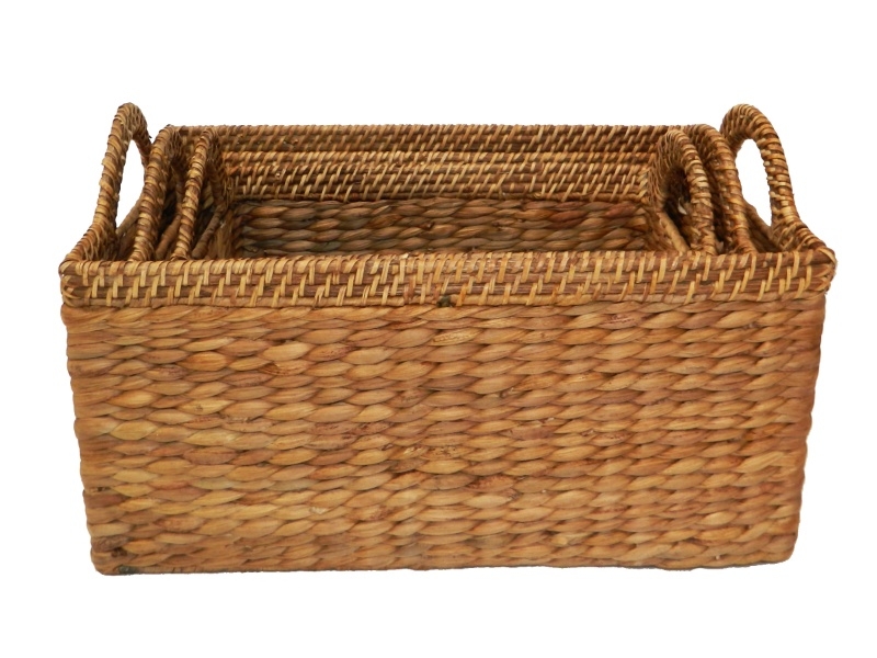 Ultimate Water Hyacinth Storage Baskets with Rattan Rim - Rectangular Nesting Set